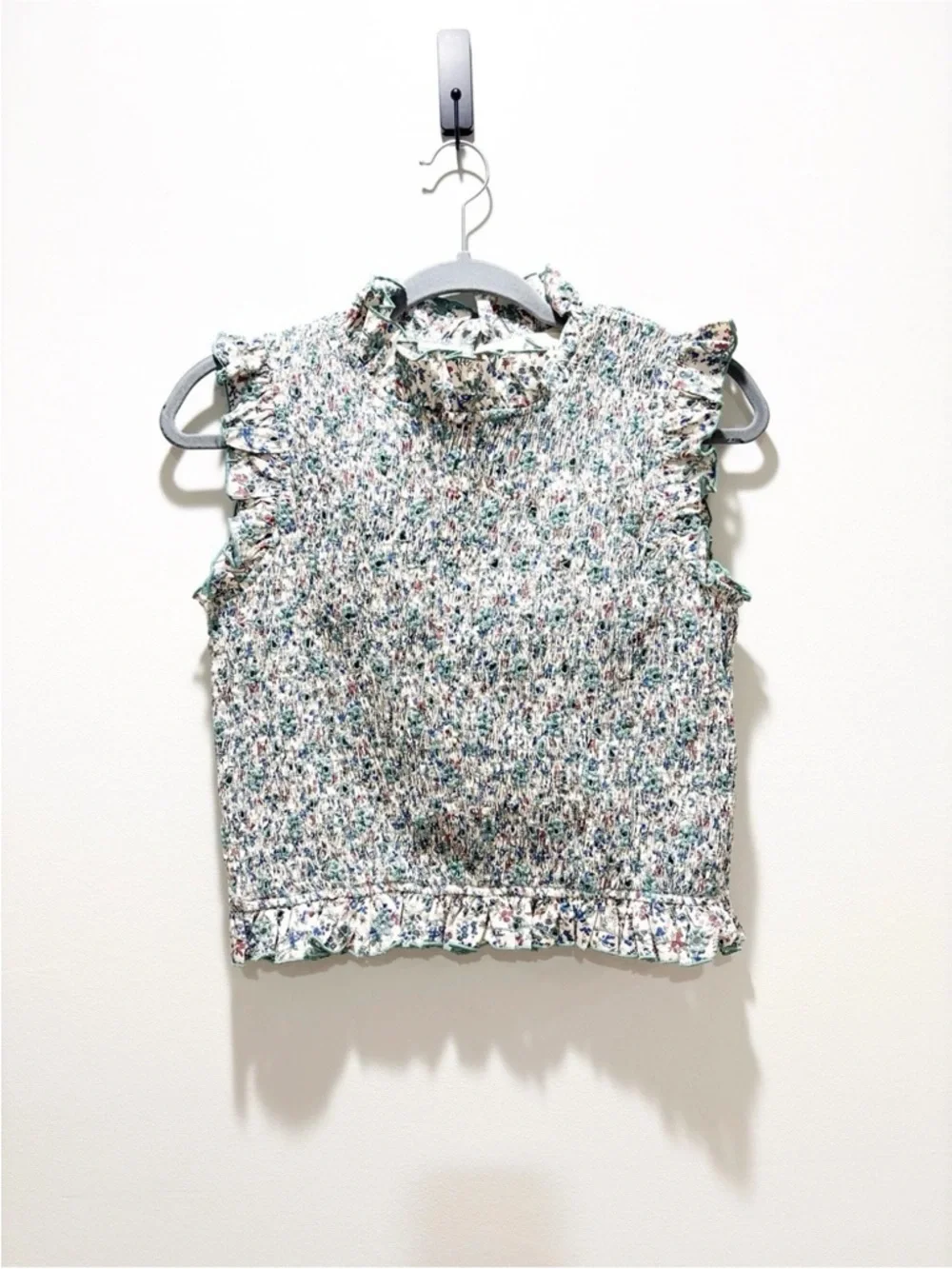 Sezane NEW Samona Blouse Smocked Ruffle Sleeveless Ostuni Floral Cottagecore 8 - Picture 2 of 7